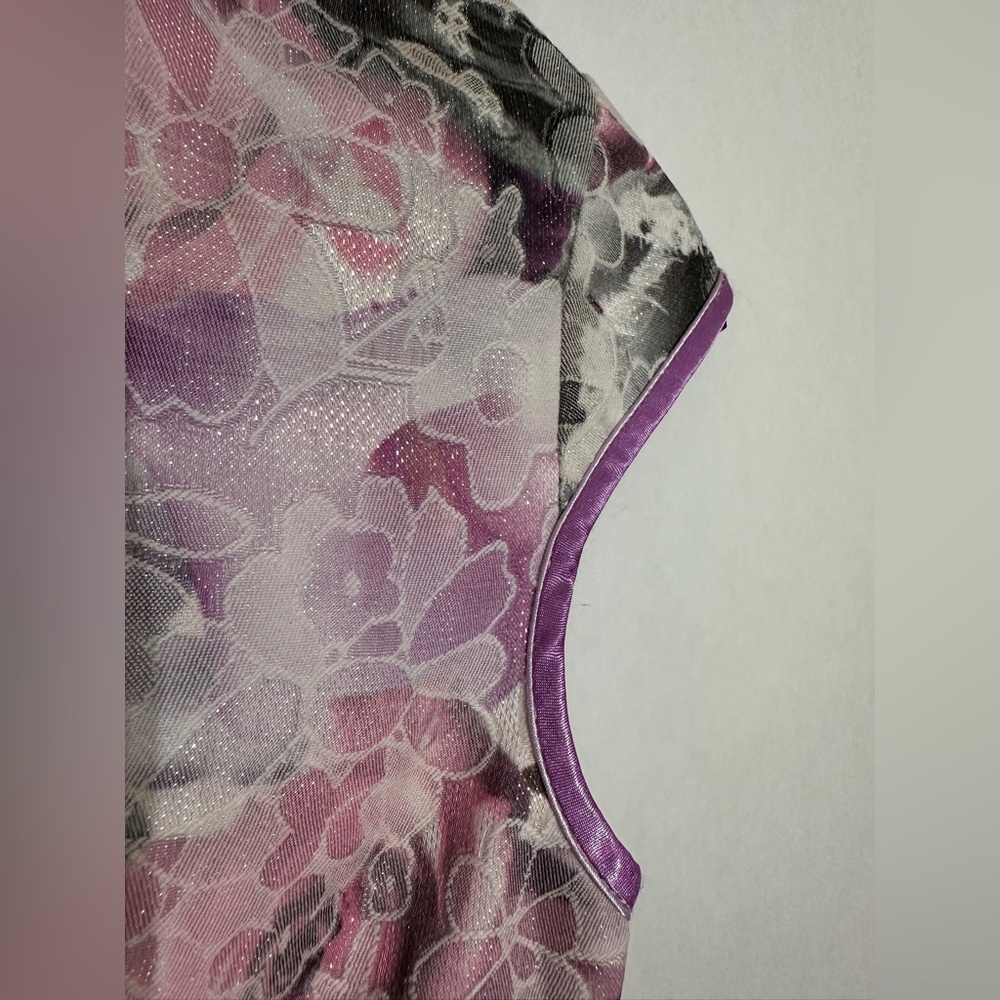 Peve Pink & Gray Floral Cheongsam Qipao Brocade Dress Size Small Vintage - Picture 6 of 9